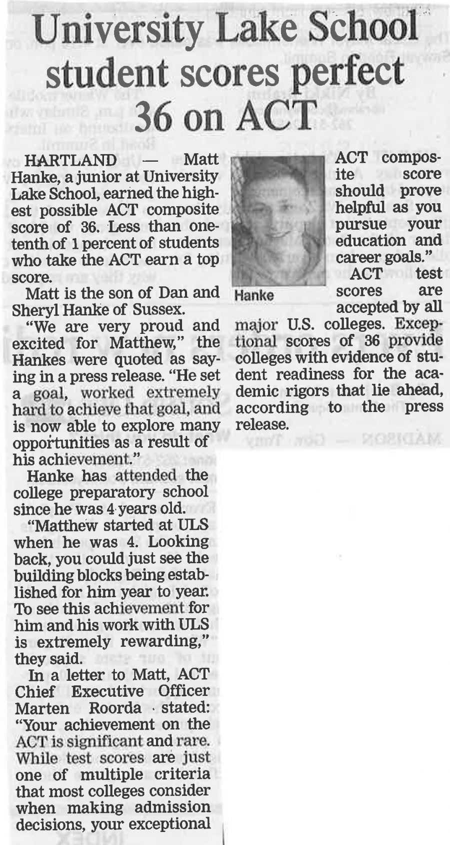 ACT news article clipping